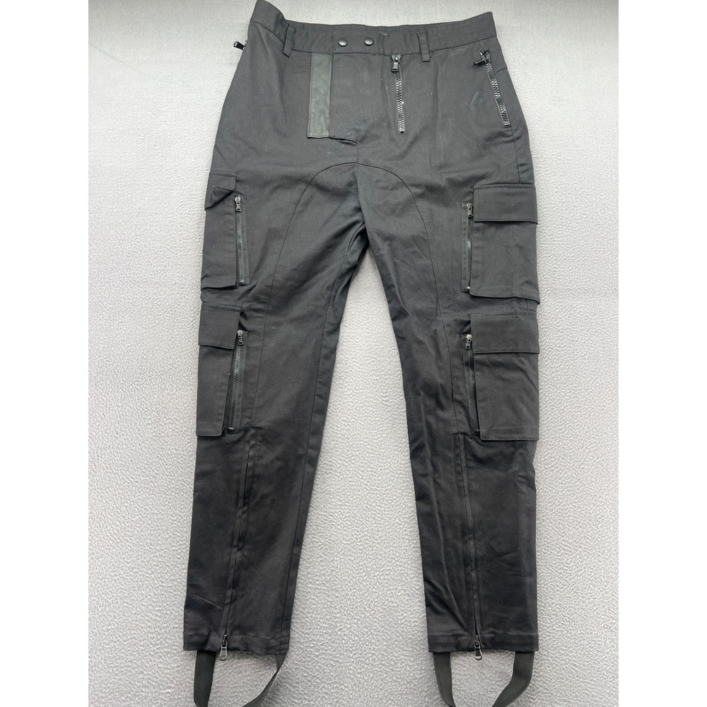 Pyer Moss Pants Mens Sz 34 Black Cargo Stirrup Multi-Pocket Zipper Utility